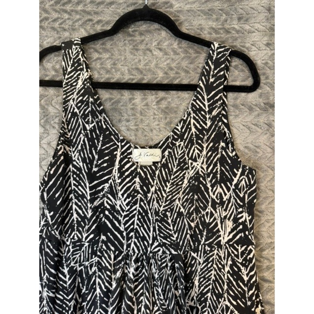 J. Valdi Black White Leaf Print V-Neck Sleeveless A-Line Dress Size XL 0185